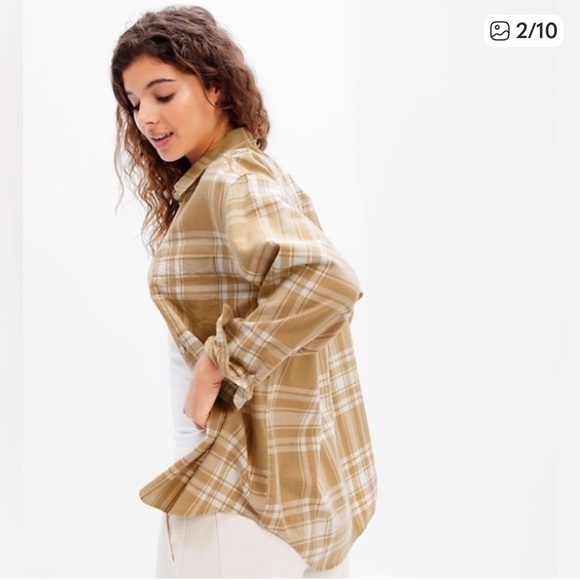 NEW NWT The GAP Tan Plaid flannel camel white small women - Picture 2 of 5